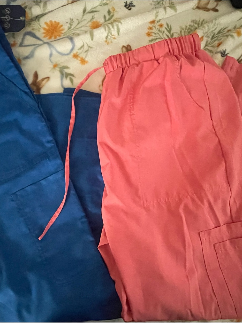Women's Drawstring Cargo Pants - Pink and Blue